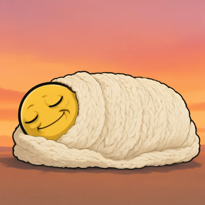 Quozzy rolled up tight in the knit blanket