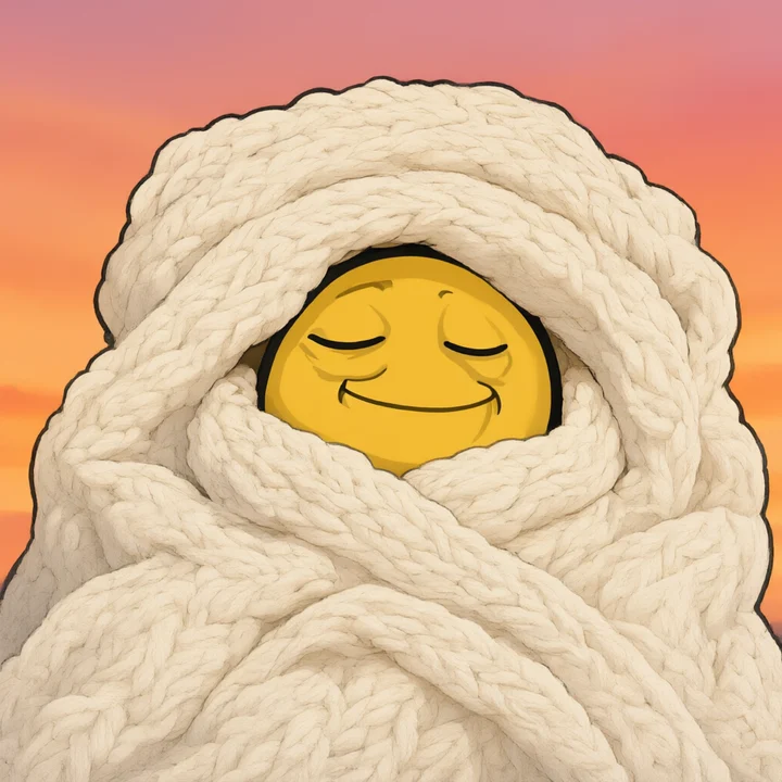 Quozzy peeking out from under the blanket, eyes still shut
